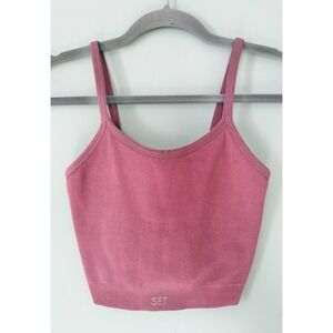 Set Active Sculptflex Cropped Bra Tank Top Ribbed Mauve Pink Size Medium